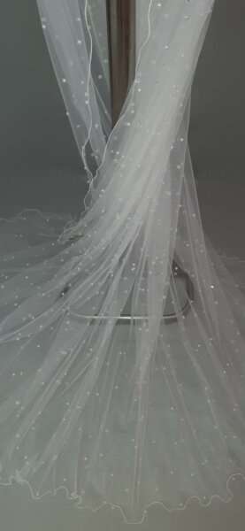 incili kristal kesme taşlı 2mt boyunda krem renk gelin duvağı