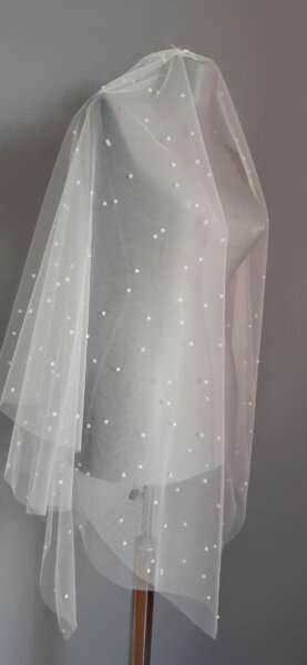 Krem Fildişi Renk 1,25 Mt Boy İncili Ucu Sivri Kenarı Düz Gelin Duvağı